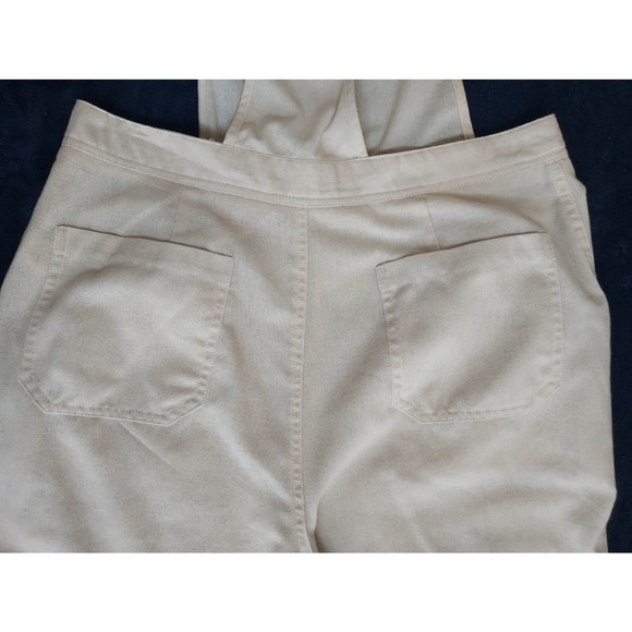 NWOT Ladies No Comment Ivory Cropped /Cuffed Tie Shoulder Bib Overalls Size L - Picture 9 of 12